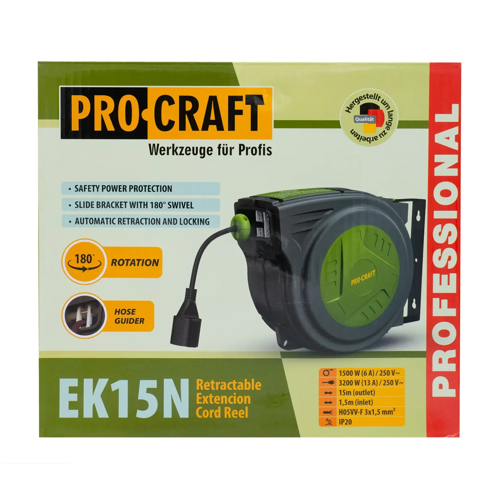 Подовжувач на котушці Procraft EK15N 3x1,5мм² 15 м UA