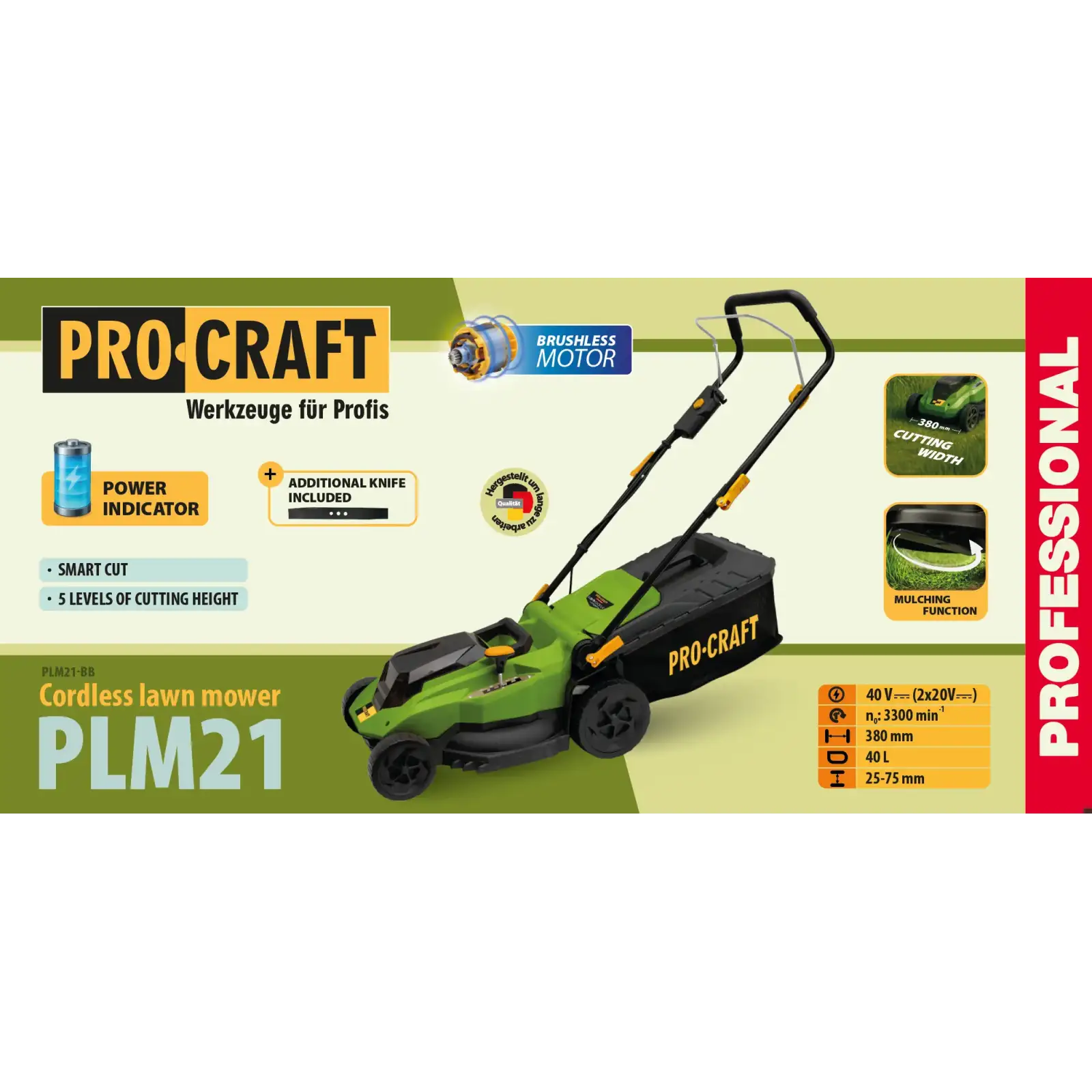 Акумуляторна газонокосарка Procraft PLM21 (без АКБ та ЗП) UA