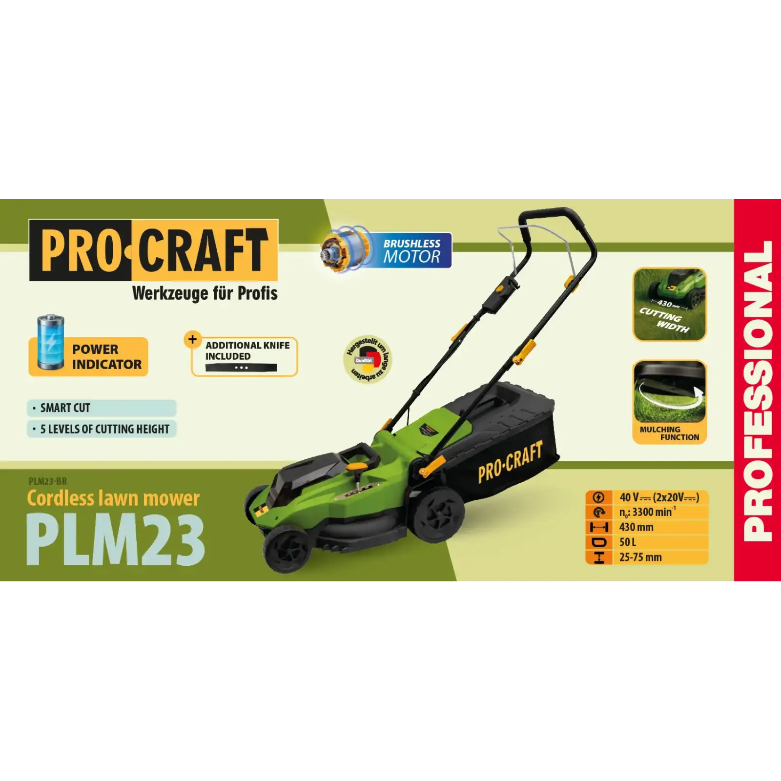 Акумуляторна газонокосарка Procraft PLM23 (без АКБ та ЗП) UA
