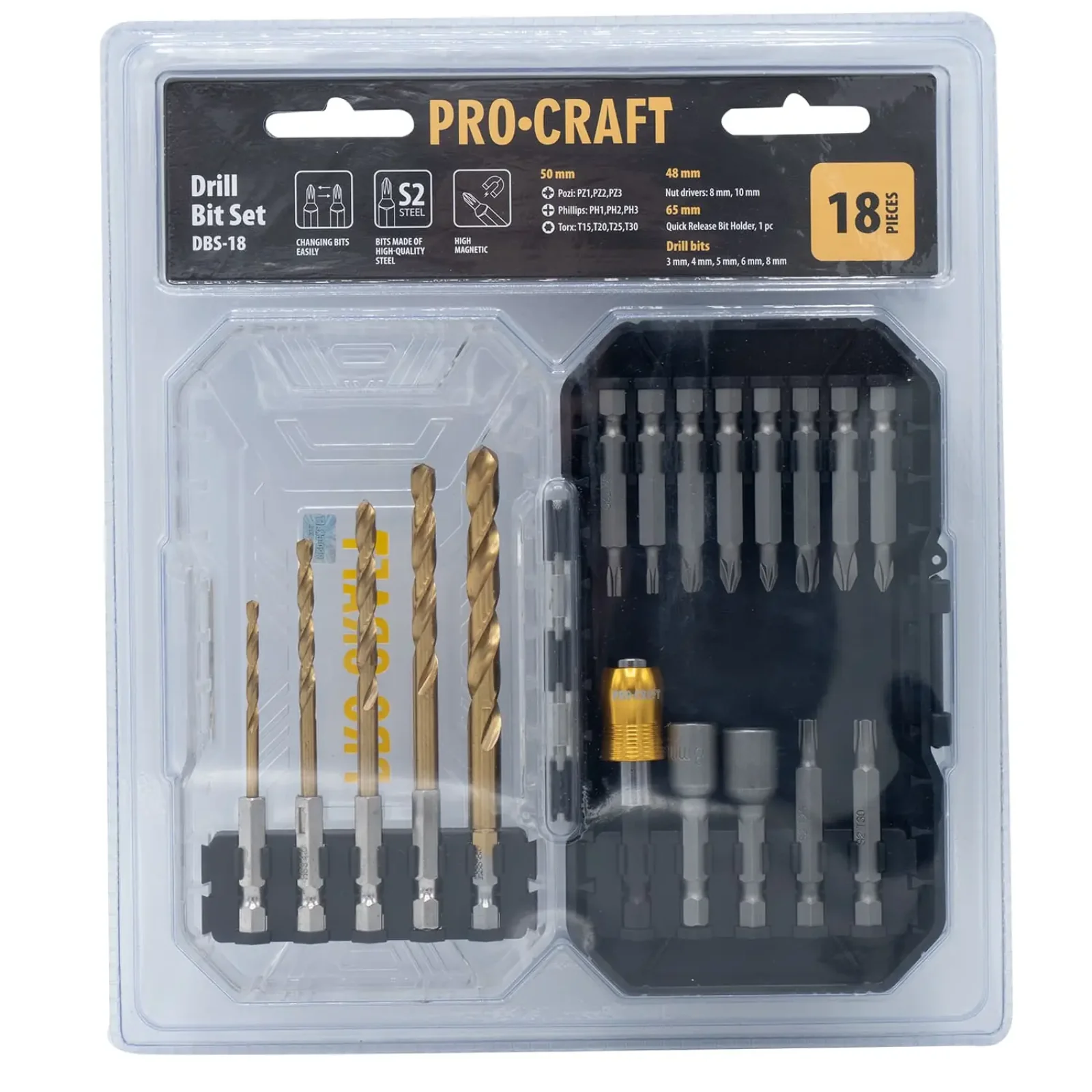 Набір свердл та біт Procraft DBS18 UA