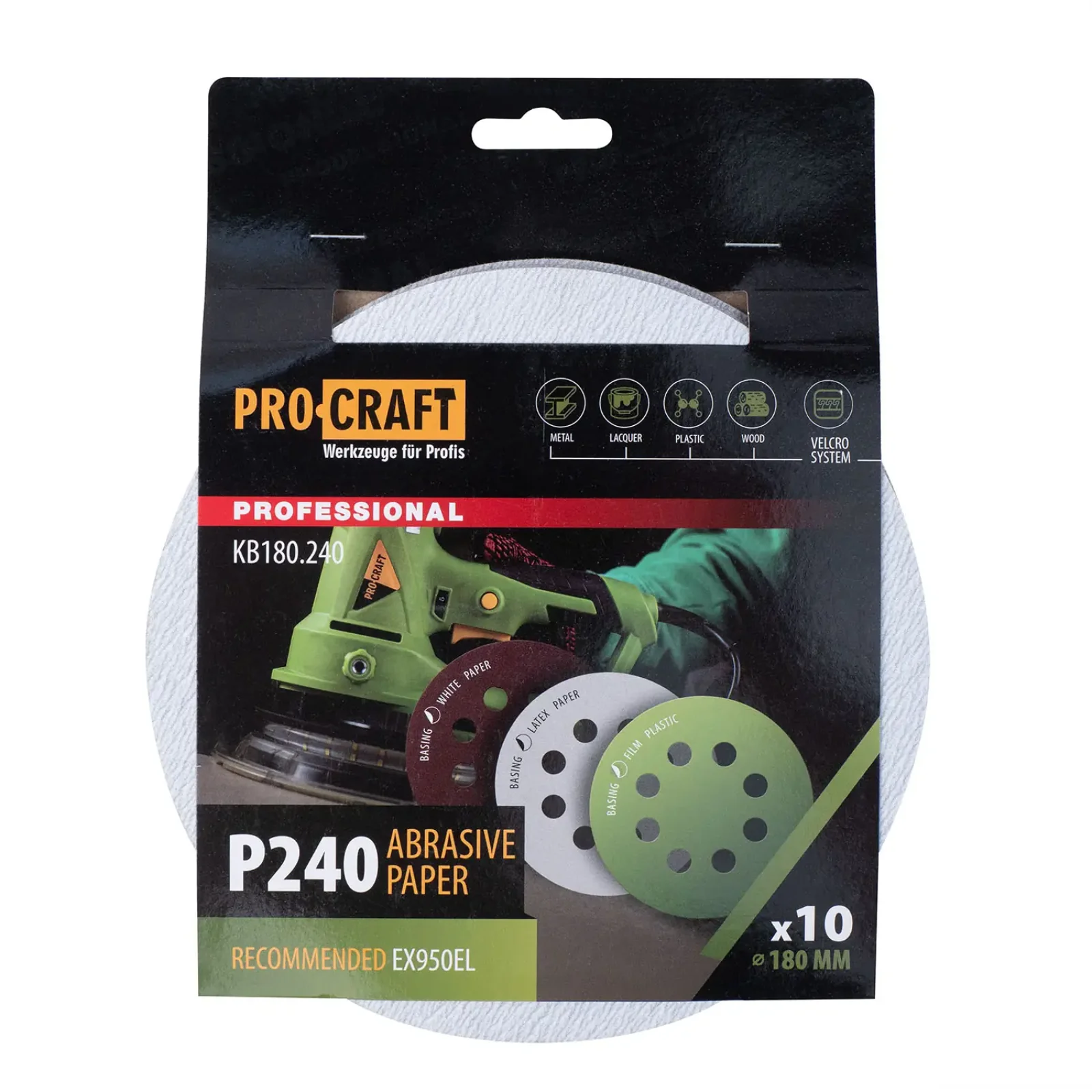 Круг шліфувальний самозачепний Procraft KB180.240 UNIVERSAL (набір 10 шт.) 8 отв. (KB180_240) UA