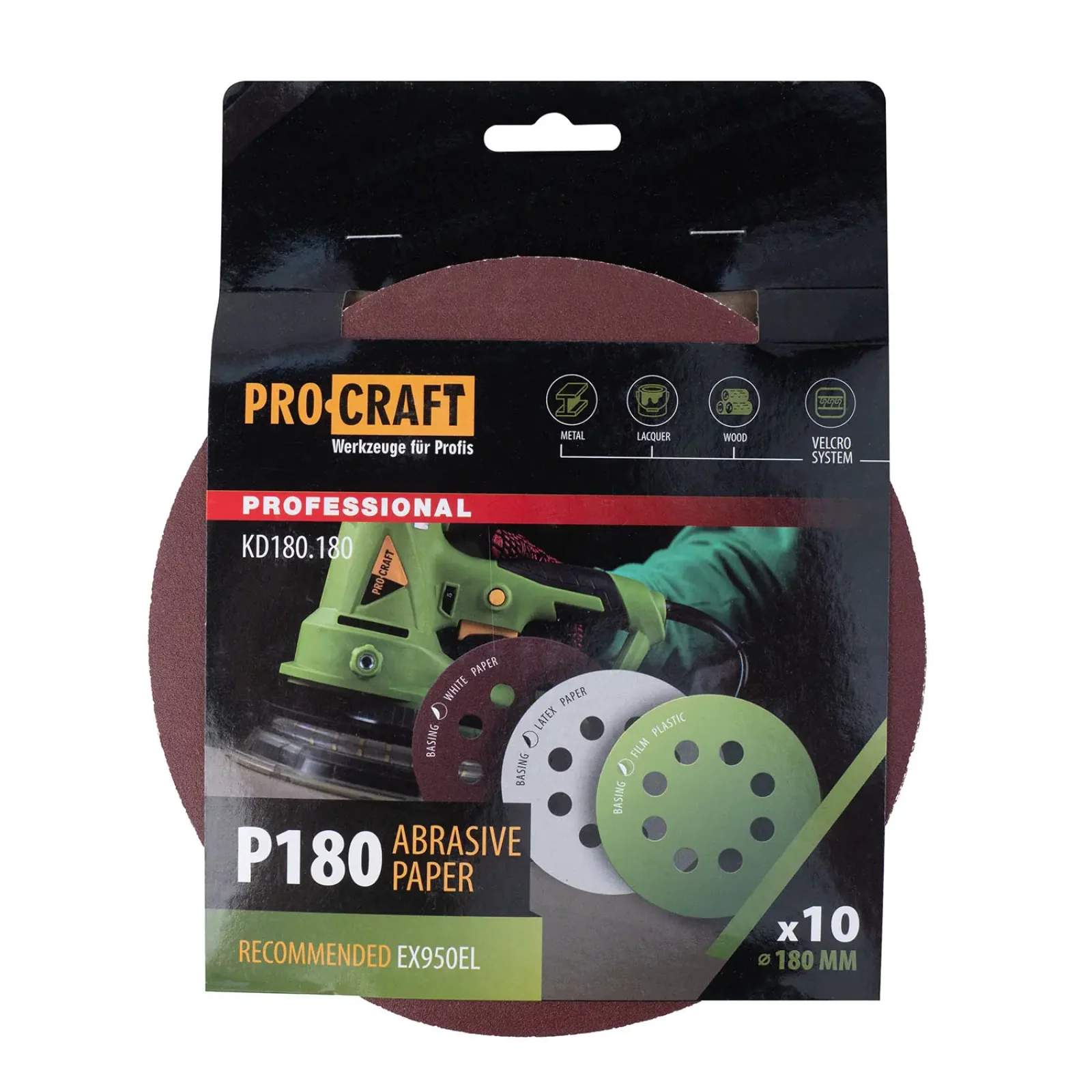 Круг шліфувальний самозачепний Procraft KD180.180 UNIVERSAL (набір 10 шт.) 8 отв. (KD180_180) UA