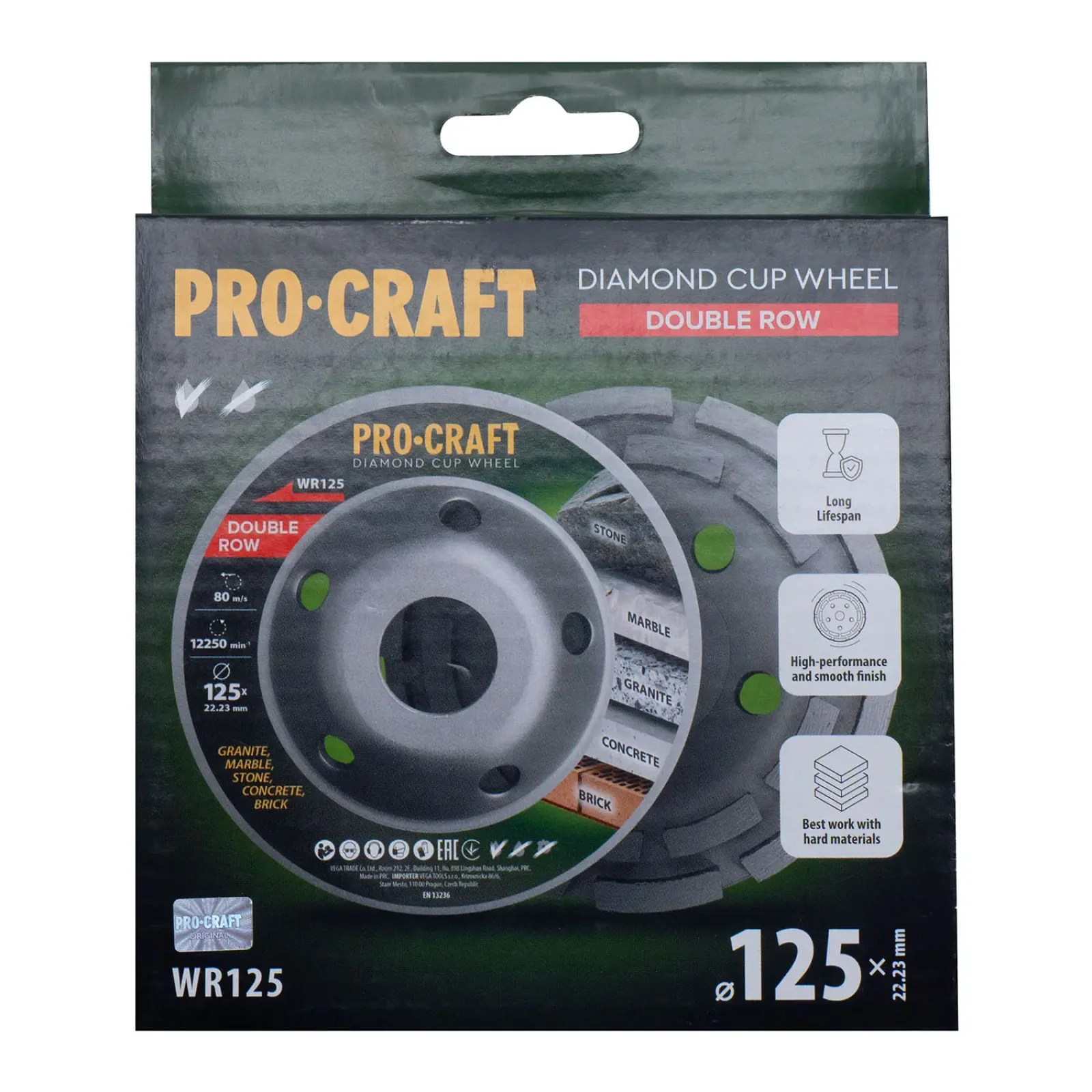 Шліфувальна алмазна чашка Procraft WR125 125мм 22.23 UA