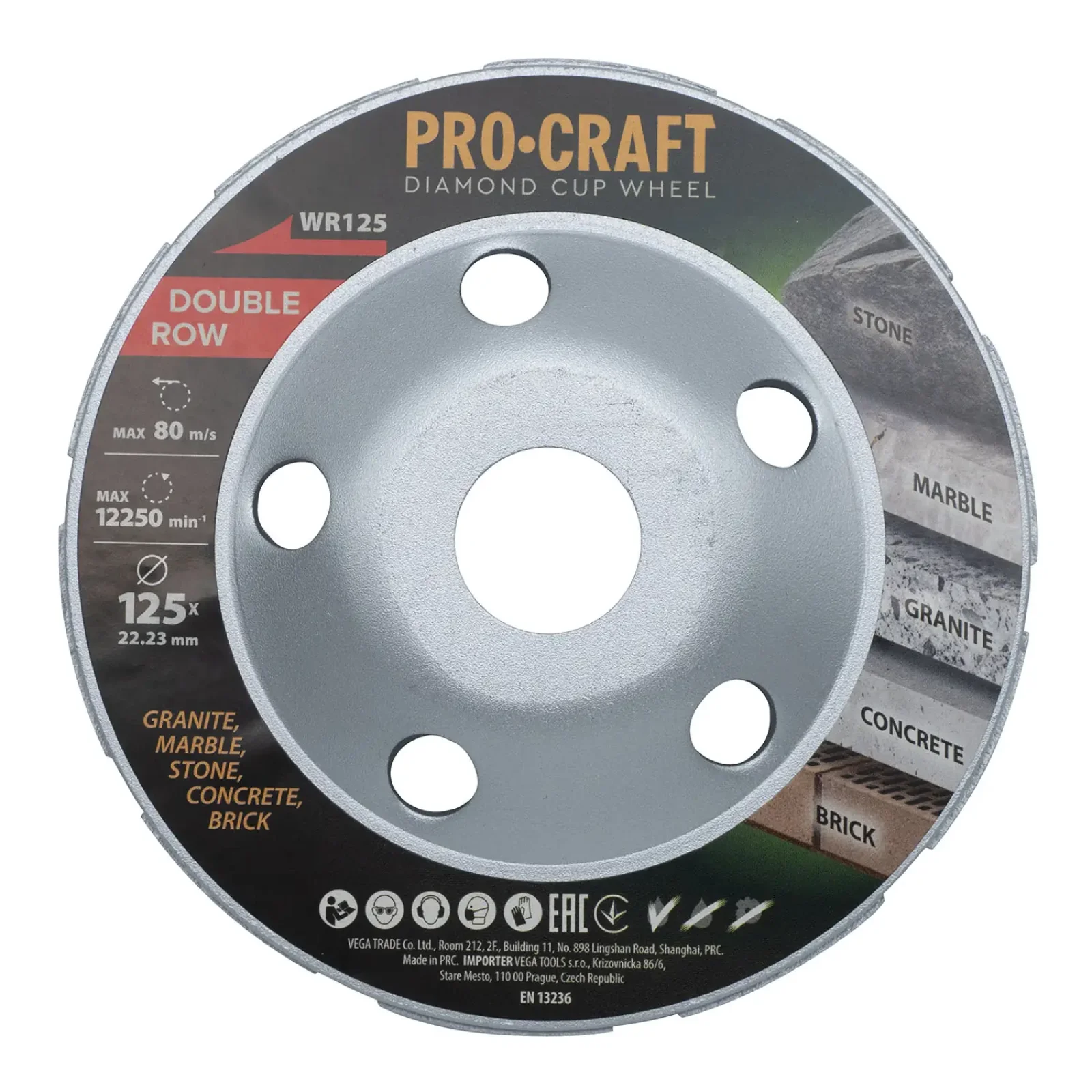 Шліфувальна алмазна чашка Procraft WR125 125мм 22.23 UA
