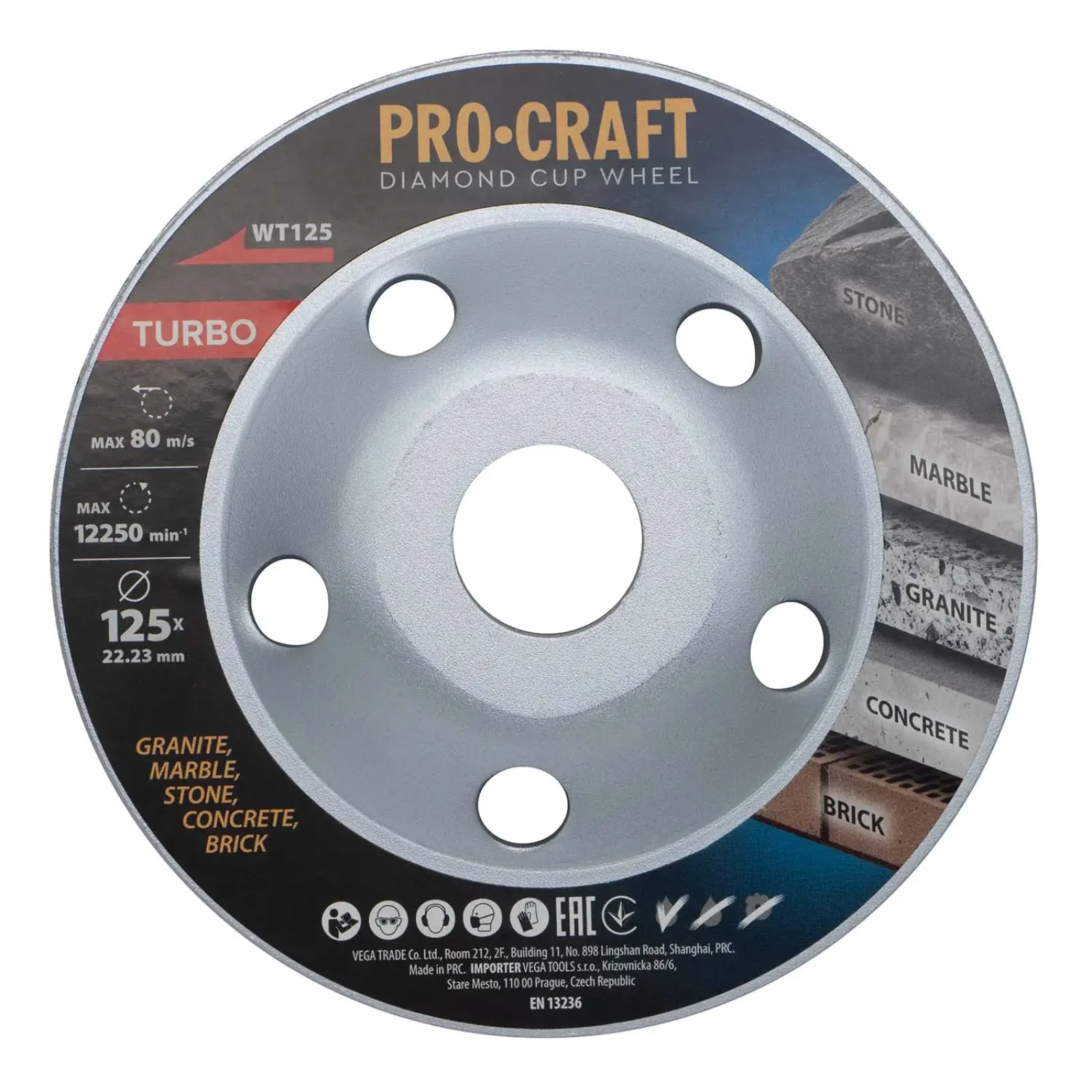 Шліфувальна алмазна чашка Procraft WT125 125мм 22.23 UA