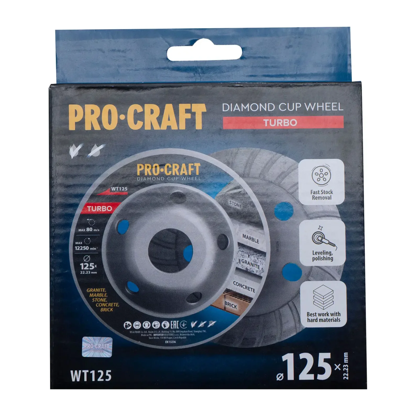 Шліфувальна алмазна чашка Procraft WT125 125мм 22.23 UA