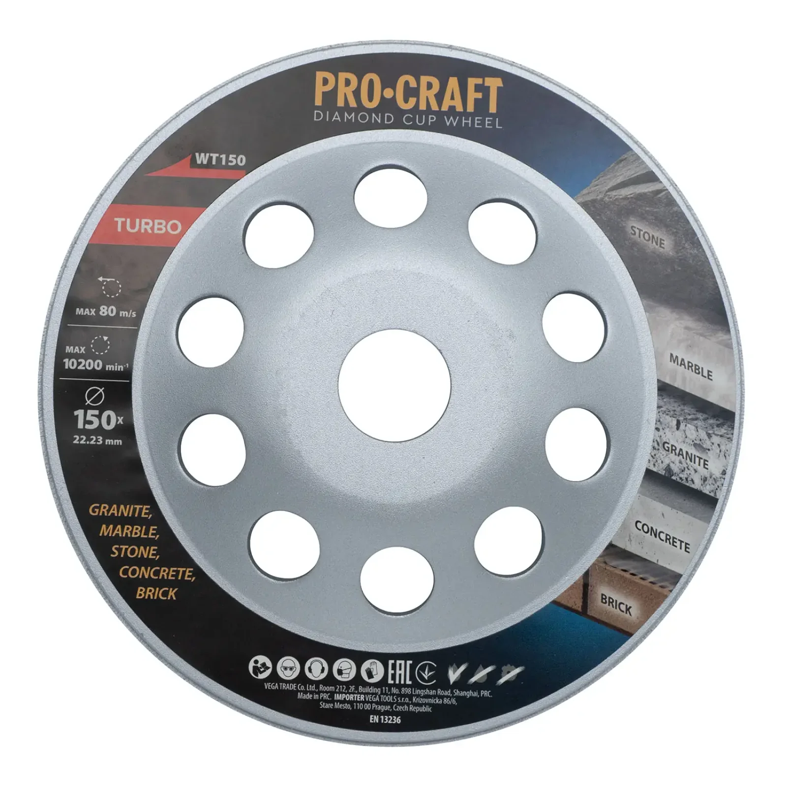 Шліфувальна алмазна чашка Procraft WT150 150мм 22.23 UA