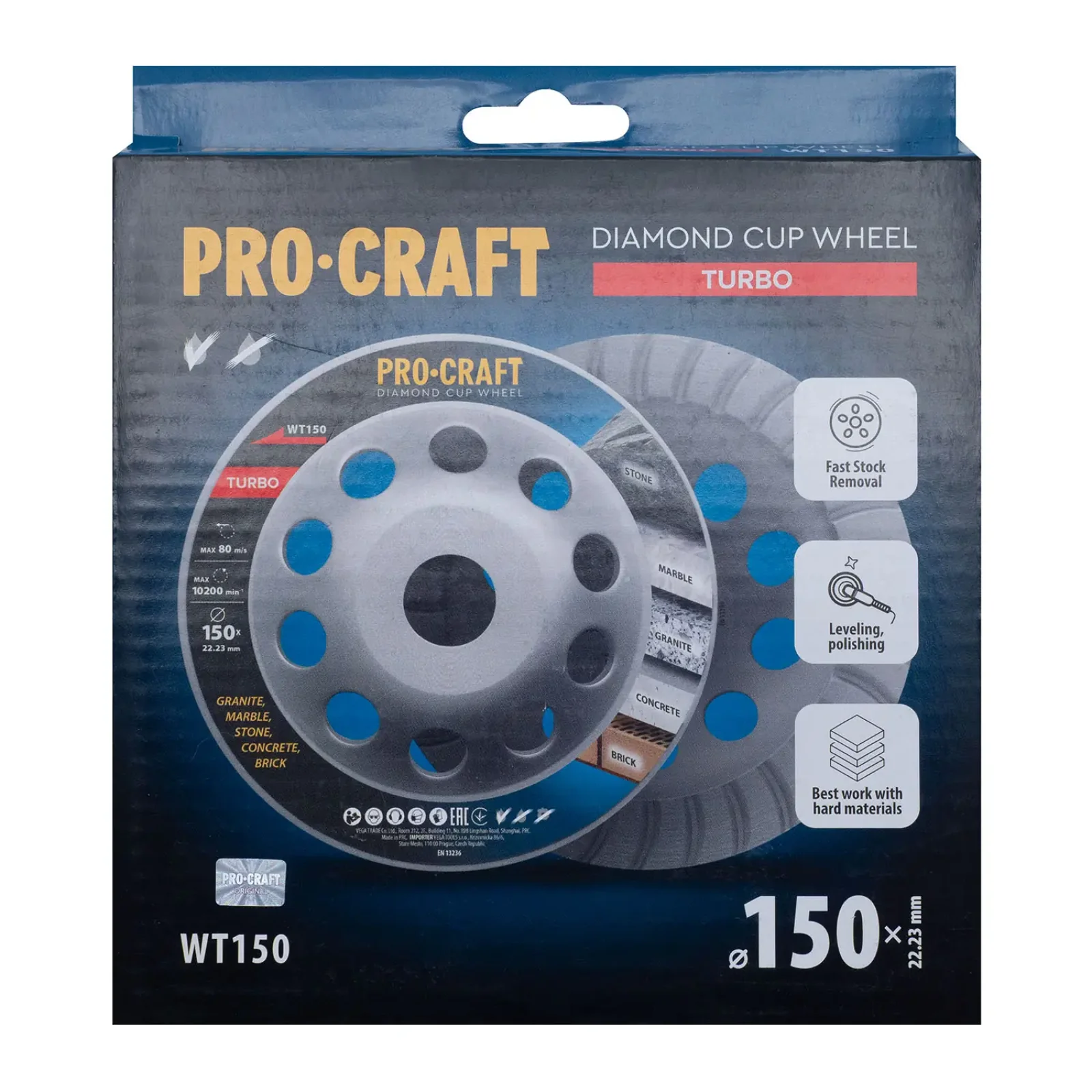 Шліфувальна алмазна чашка Procraft WT150 150мм 22.23 UA