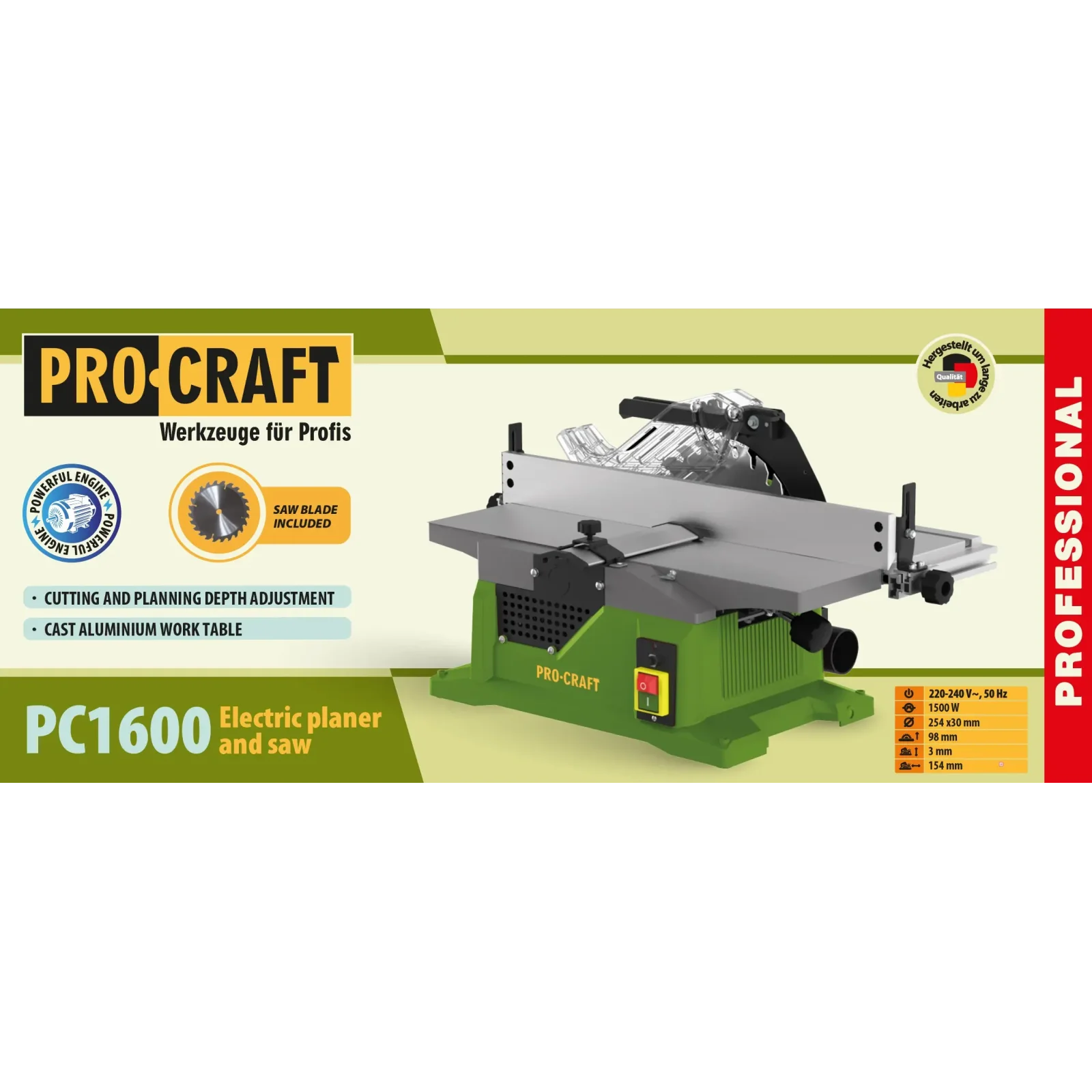 Стаціонарна циркулярна пила комбінована з фуганком Procraft PC1600 UA