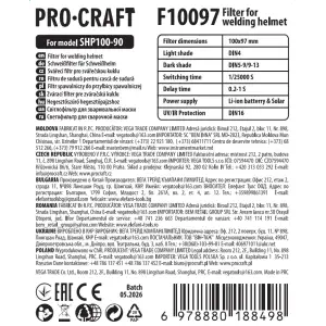 Фільтр для зварювальної маски Procraft F10097 (SHP100-90) UA