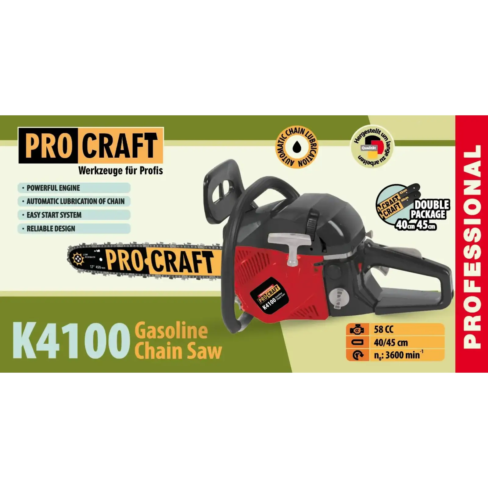 Бензопила Procraft K4100 (Шина, ланцюг 40, 45) UA