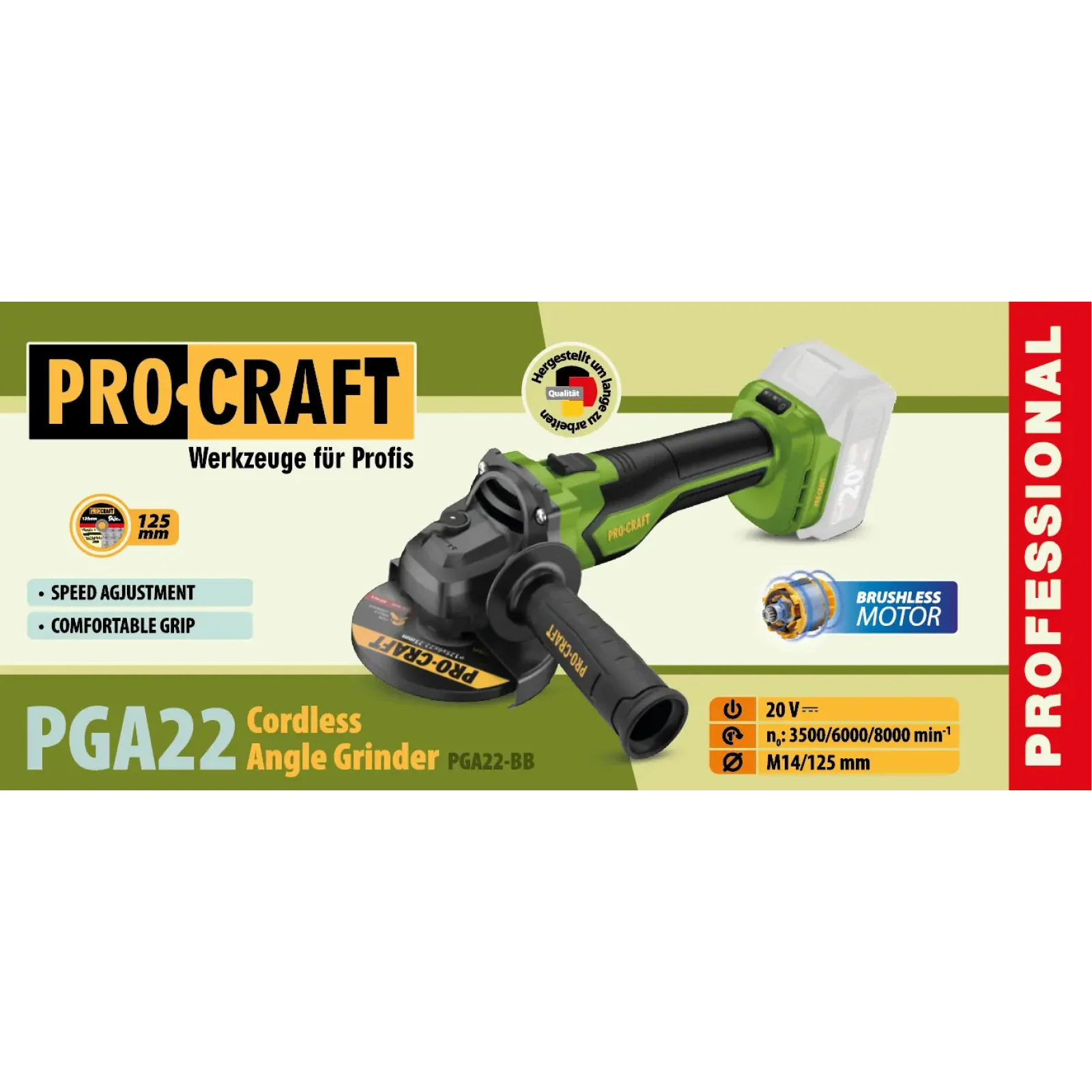 Акумуляторна болгарка Procraft PGA22(без акб та зп) (PGA22_bb) UA