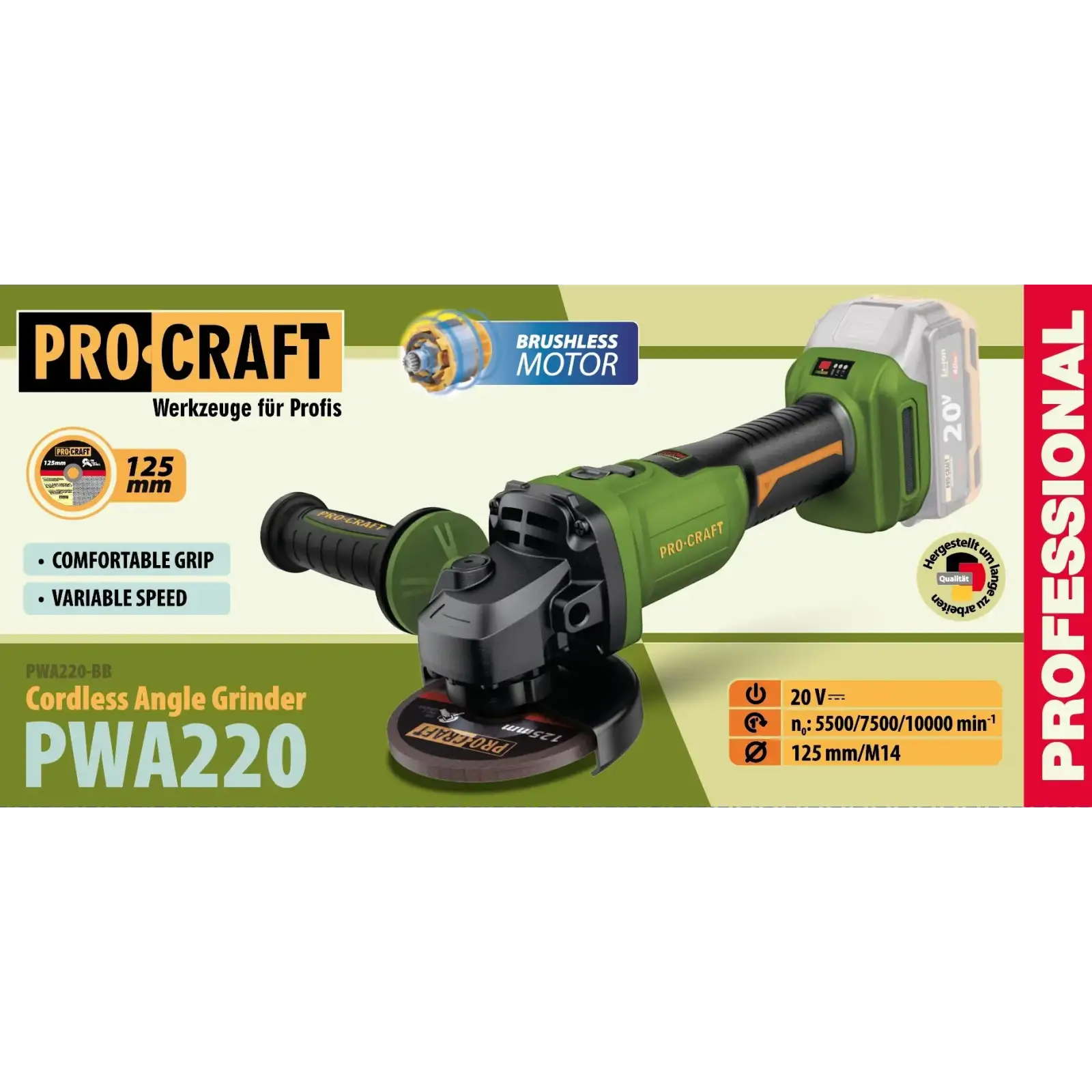 Акумуляторна болгарка Procraft PWA220 (без акб та зп) (PWA220_bb) UA