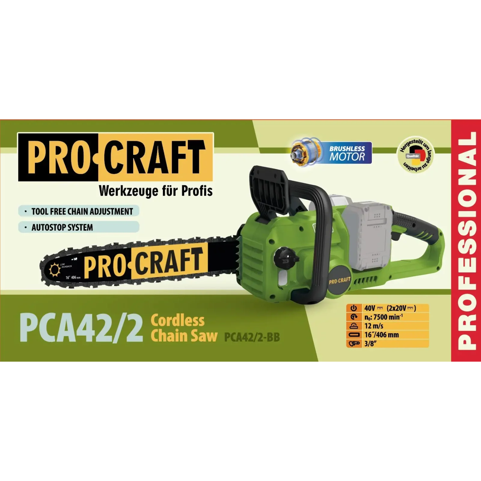 Акумуляторна ланцюгова пила Procraft PCA42/2 (Без АКБ та ЗП) (PCA42_2bb) UA