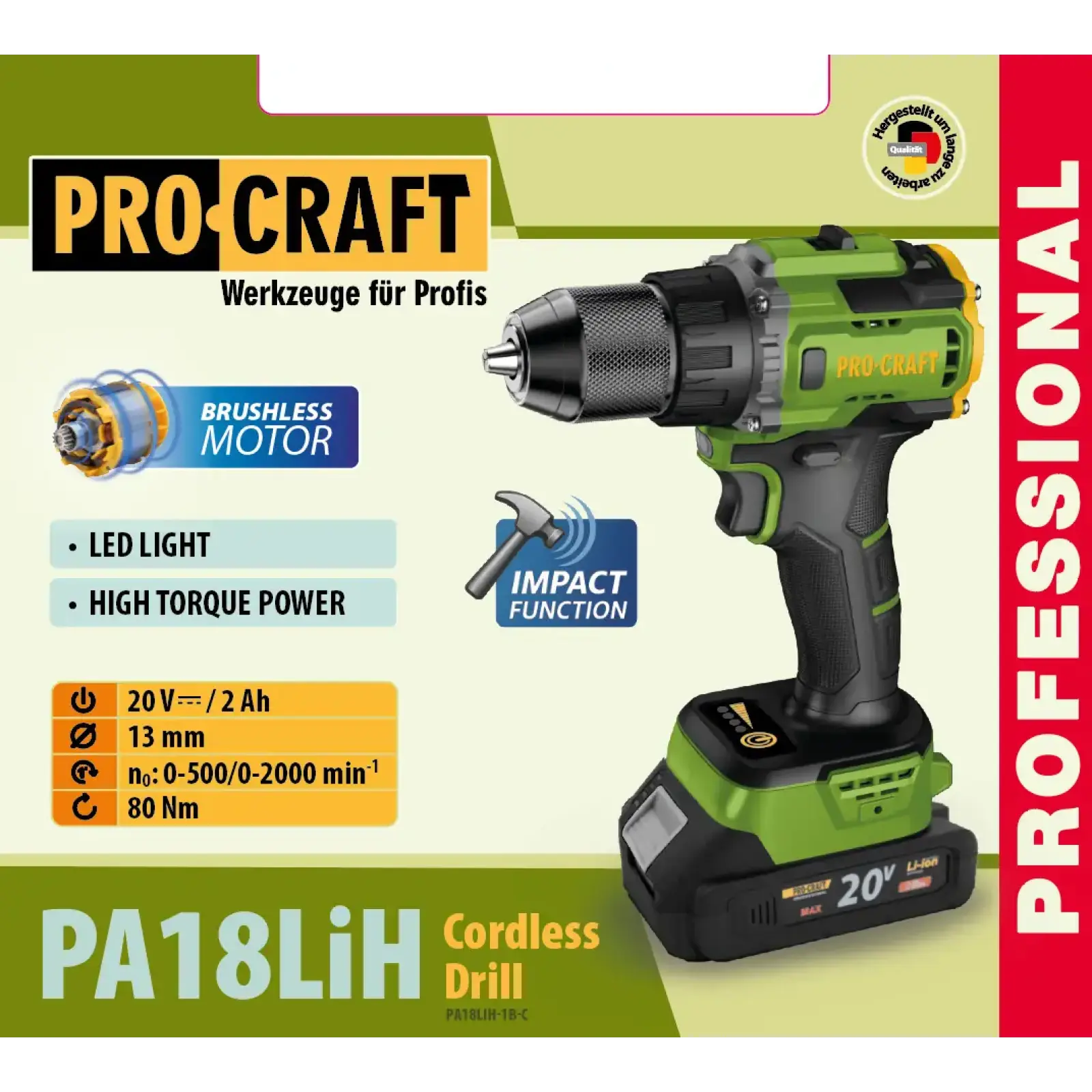 Шуруповерт Procraft PA18LiH з ударом (1 акб і зп) (PA18LiH_1bc) UA