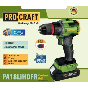 Шуруповерт Procraft PA18LiH DFR з ударом (1 акб і зп) (PA18LiHDFR_1bc) UA