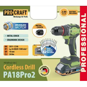 Шуруповерт Procraft PA18Pro2 (з 1 АКБ 2Аг) набір біт (PA18Pro2_1b) UA