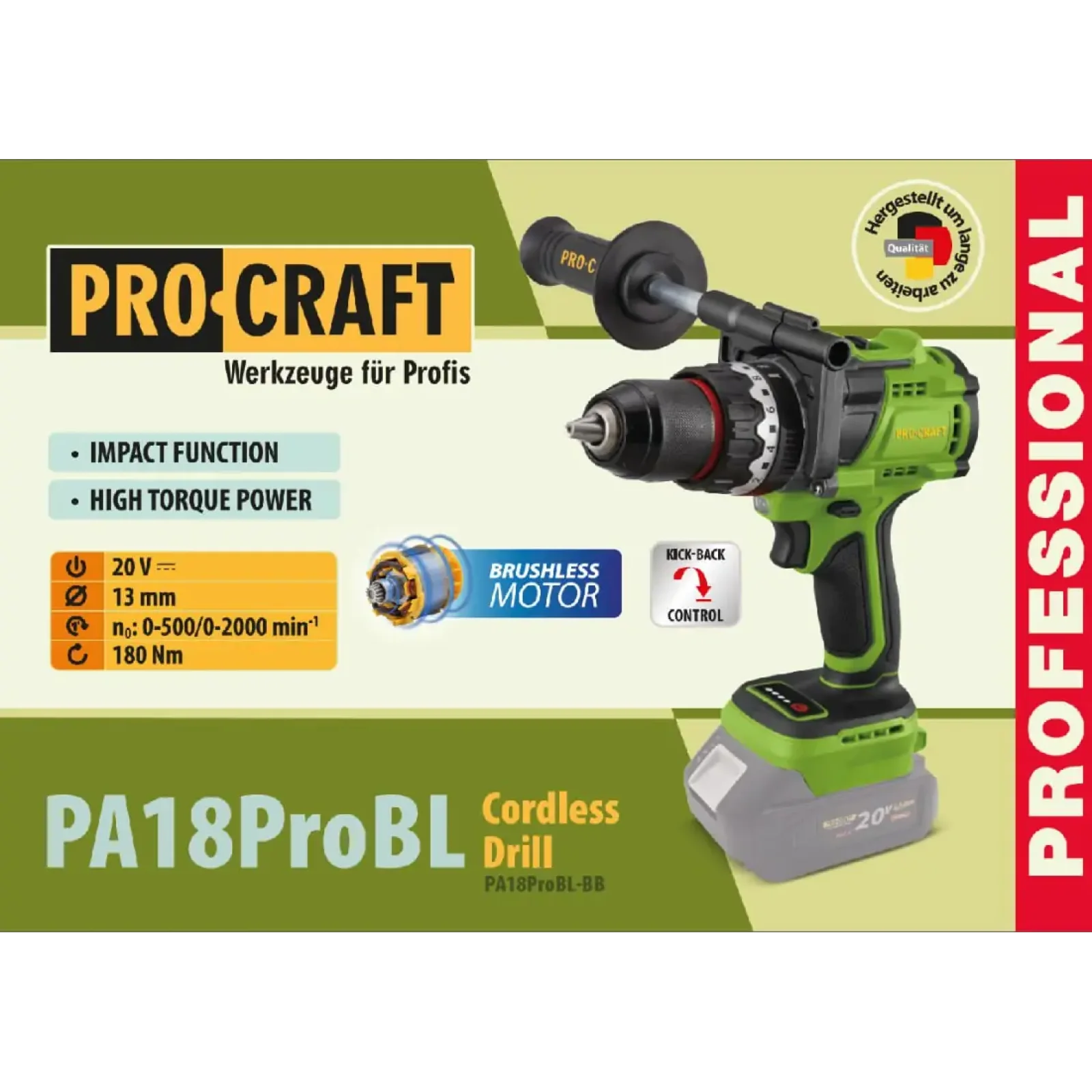Шуруповерт Procraft PA18ProBL (без акб і зп) (PA18ProBLBB) UA