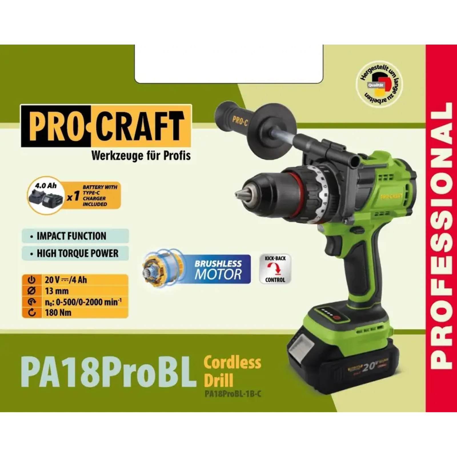 Шуруповерт Procraft PA18ProBL (з 1 акб і зп) UA