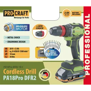 Шуруповерт Procraft PA18Pro DFR2 (з 1 АКБ 2Аг) набір біт (PA18ProDFR2_1b) UA