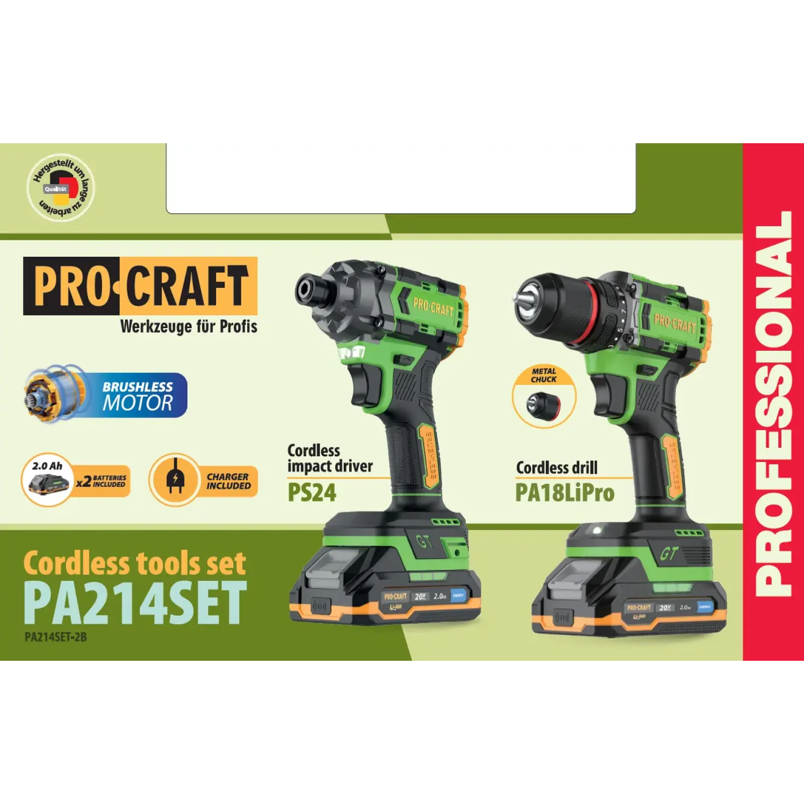 Набір акумуляторного шуруповерта та гвинтоверта Procraft PA214SET (2 АКБ) UA