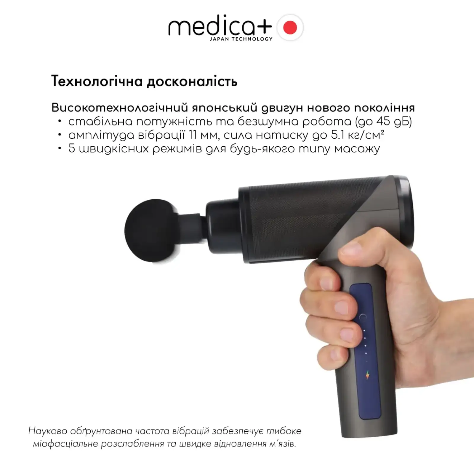 Перкусійний ручний масажер для тіла і м'язів MEDICA+ MassHand Pro 5.0 UA