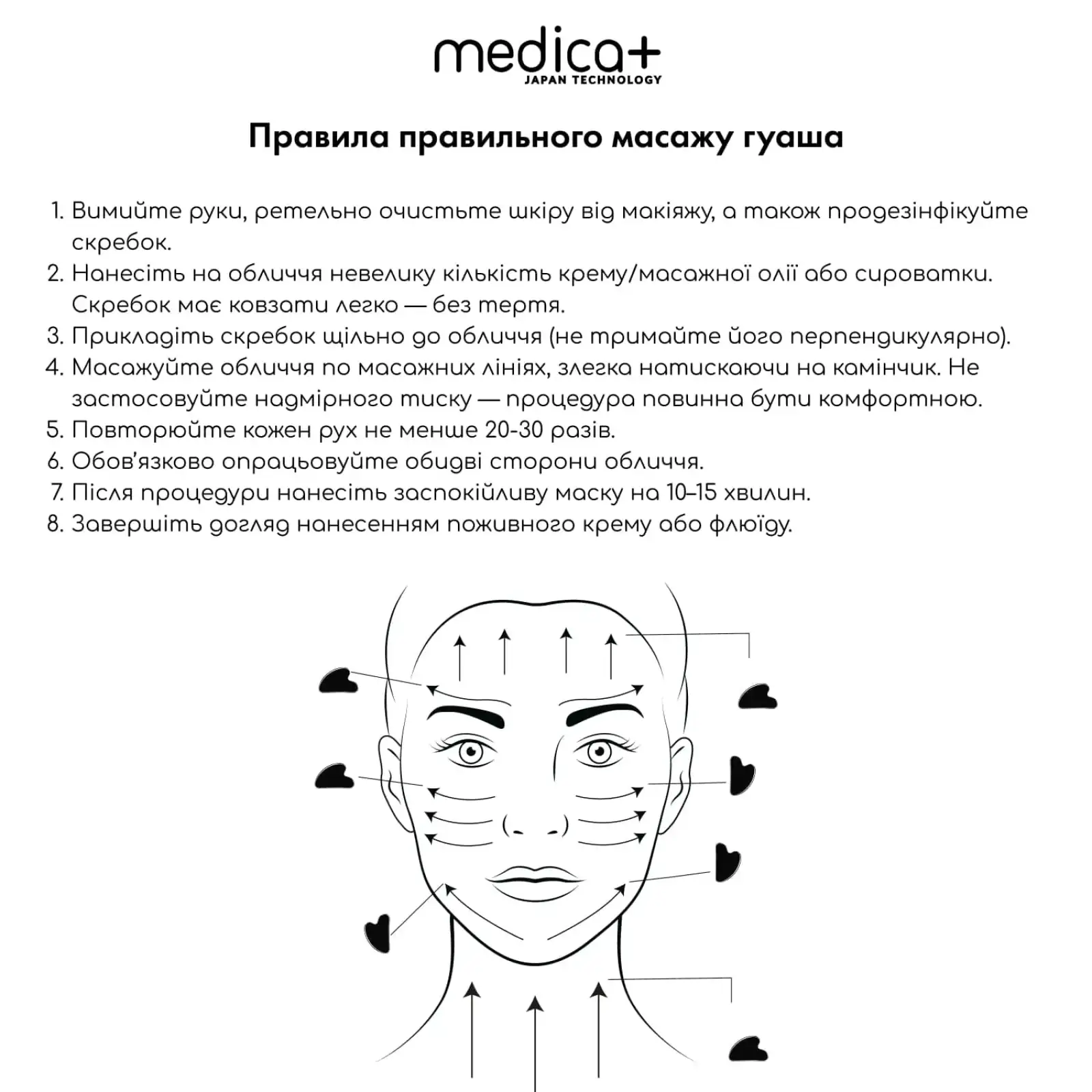 Сталевий скребок гуаша для моделювання овалу обличчя MEDICA+ Steel GuaSha UA