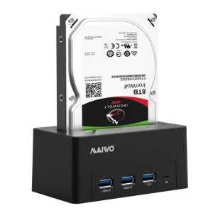 Док-станція Maiwo для HDD 2,5"/3,5" SATA через USB3.0 безгвинтів. кріп. 3*USB3.0-порти пластик чорна (K308H) UA