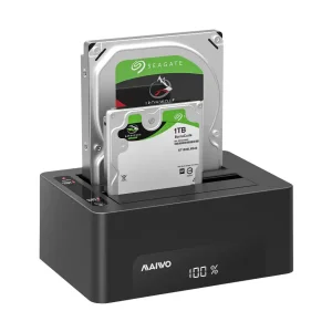 Док-станція Maiwo клонір. для 2*HDD 2,5"/3,5" SATA/SSD через USB3.0 безгвинтіве кріпл. пластик чорна (K3082A) UA