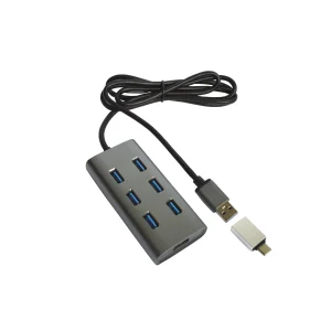 Хаб Maiwo USB 3.0 Type-A / Type-C to 7х USB3.0-порта, кабель 100 см, метал, без БП, серый (KH700) UA