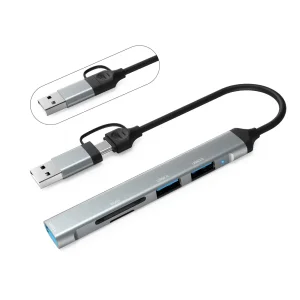 Хаб Dynamode USB Type-C/Type-A to 1х USB3.0, 2x USB 2.0, кардрідер SD/MicroSD, метал, темно-сірий (DM-UH-514) UA