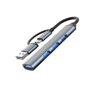 Хаб Dynamode USB Type-C/Type-A to 1х USB3.0, 3x USB 2.0, метал, темно-сірий (DM-UH-312AC) UA