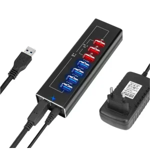 Хаб USB Dynamode 7 портів USB 3.0 - 4*USB3.0 передача даних +3*2,4А зарядка, з БЖ 3А/12В, метал чорн (DM-UH-P407) UA
