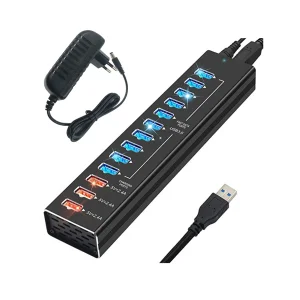 Хаб USB Dynamode 13 портів USB 3.0 -10*USB3.0 передача даних +3*2,4А зарядка, з БЖ 3А/12В, метал чор (DM-UH-P1013) UA