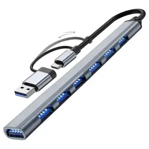 Хаб Dynamode USB Type-C/Type-A to 1х USB3.0, 6x USB 2.0, метал, темно-сірий (DM-UH-701AC) UA