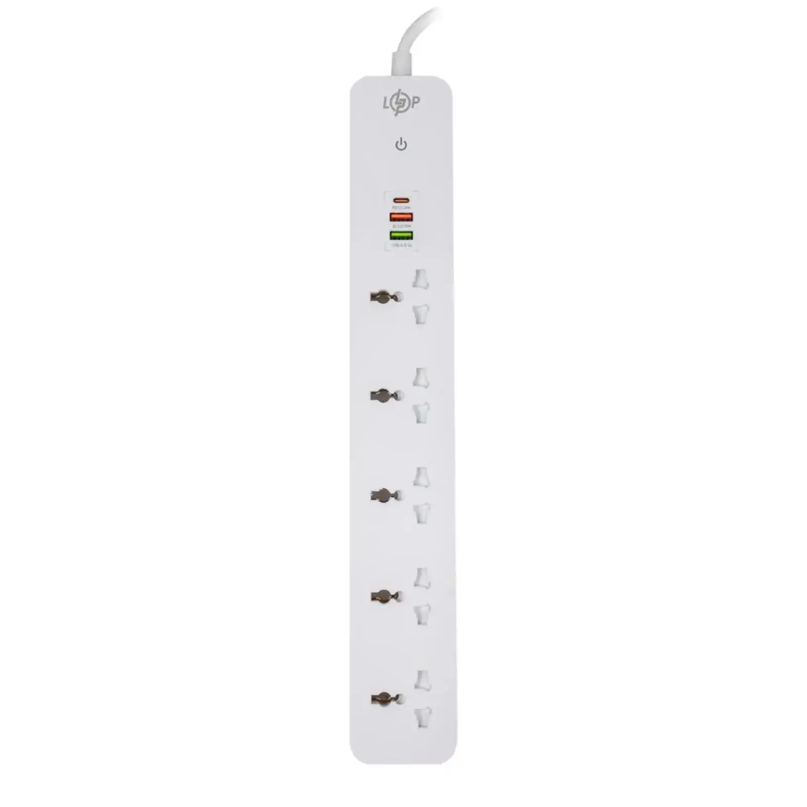 Сетевой фильтр (удлинитель) LP (5x230V-2500W, 1xUSB-38W/PD/QC3.0, 1xType-C 20W, 1xUSB 18W) LogicPower UA