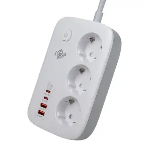Сетевой фильтр (удлинитель) LP F65WG4 (3x230V-3520W, 2xUSB-60W, 2xType-C 65W QC/PD) LogicPower UA