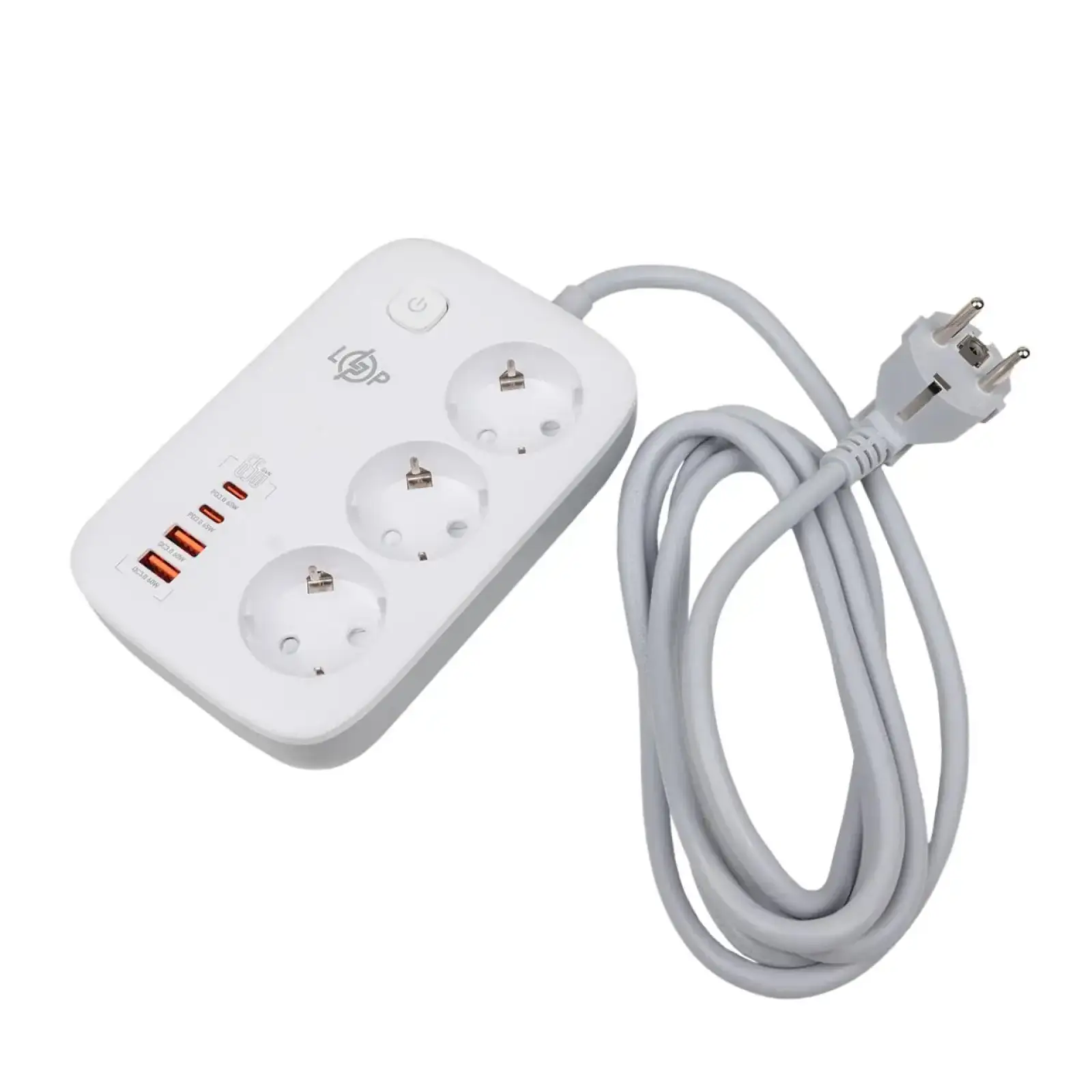 Сетевой фильтр (удлинитель) LP F65WG4 (3x230V-3520W, 2xUSB-60W, 2xType-C 65W QC/PD) LogicPower UA