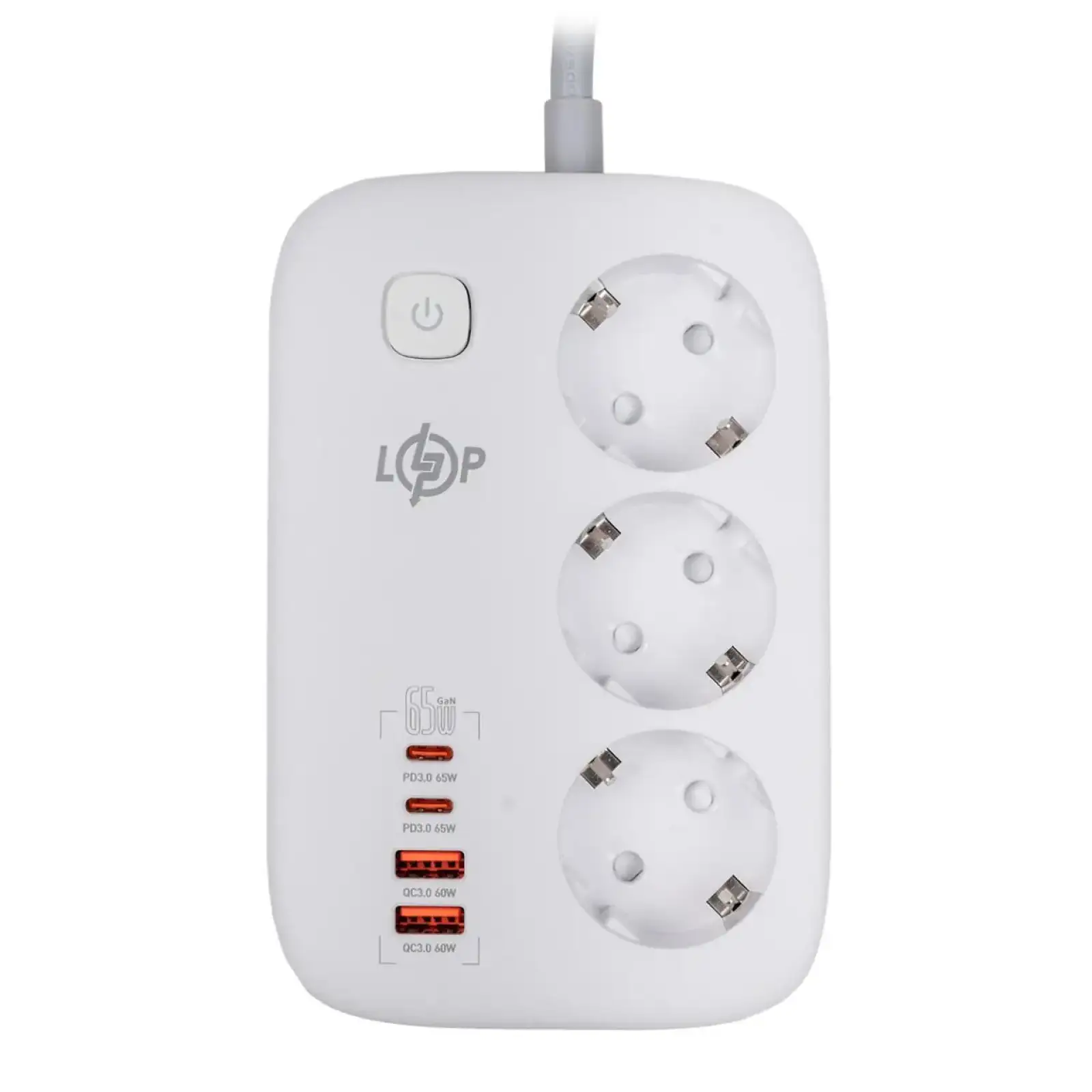 Сетевой фильтр (удлинитель) LP F65WG4 (3x230V-3520W, 2xUSB-60W, 2xType-C 65W QC/PD) LogicPower UA