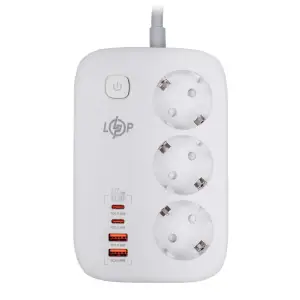 Сетевой фильтр (удлинитель) LP F65WG4 (3x230V-3520W, 2xUSB-60W, 2xType-C 65W QC/PD) LogicPower UA