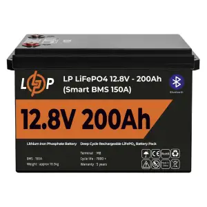 Акумулятор LP LiFePO4 12V (12,8V) - 200 Ah (2560Wh) (Smart BMS 150А) з BT пластик Уцінка LogicPower UA