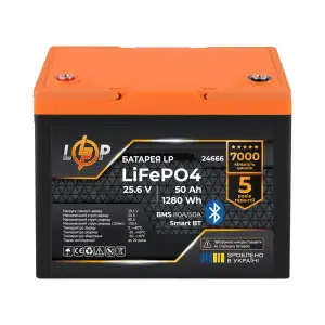 Аккумулятор LP LiFePO4 25,6V - 50 Ah (1280Wh) (BMS 80A/50А) пластик Smart BT LogicPower UA