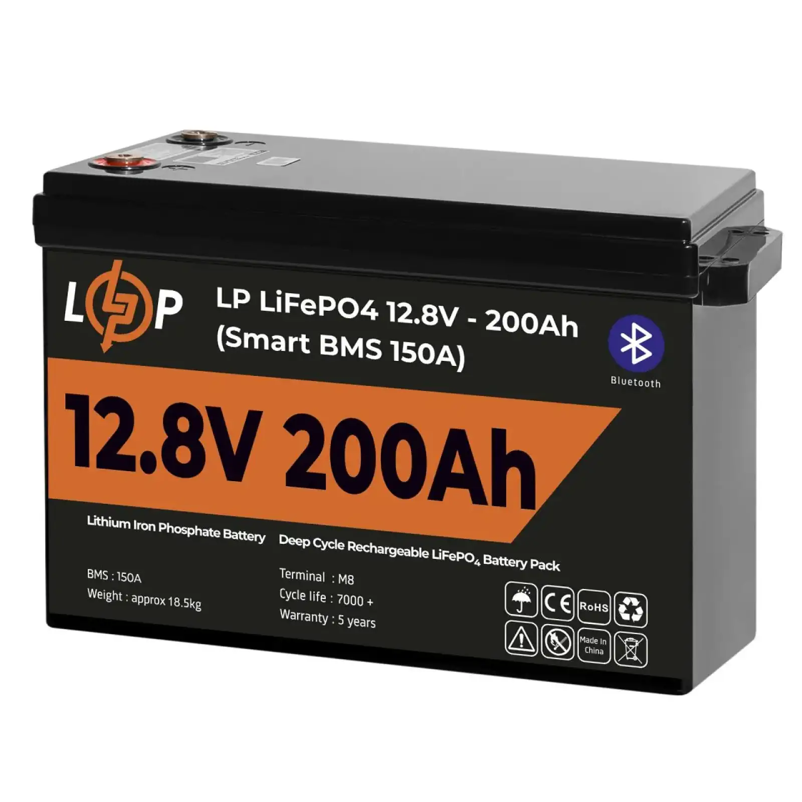 Аккумулятор LP LiFePO4 12V (12,8V) - 200 Ah (2560Wh) (Smart BMS 150А) с BT пластик Уценка LogicPower UA