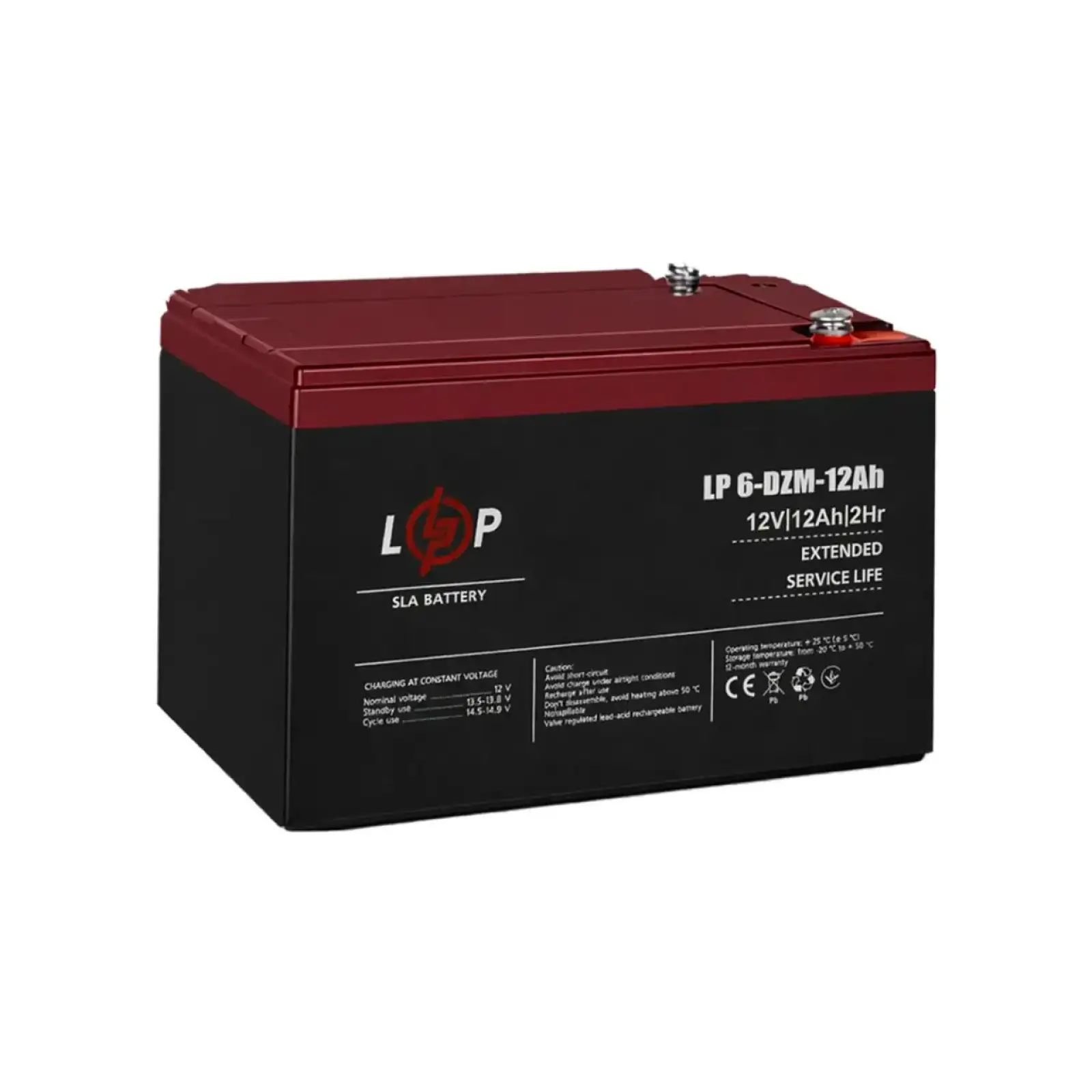 Тяговый свинцово-кислотный AGM аккумулятор LP 6-DZM-12 Ah - под Болт М5 LogicPower UA