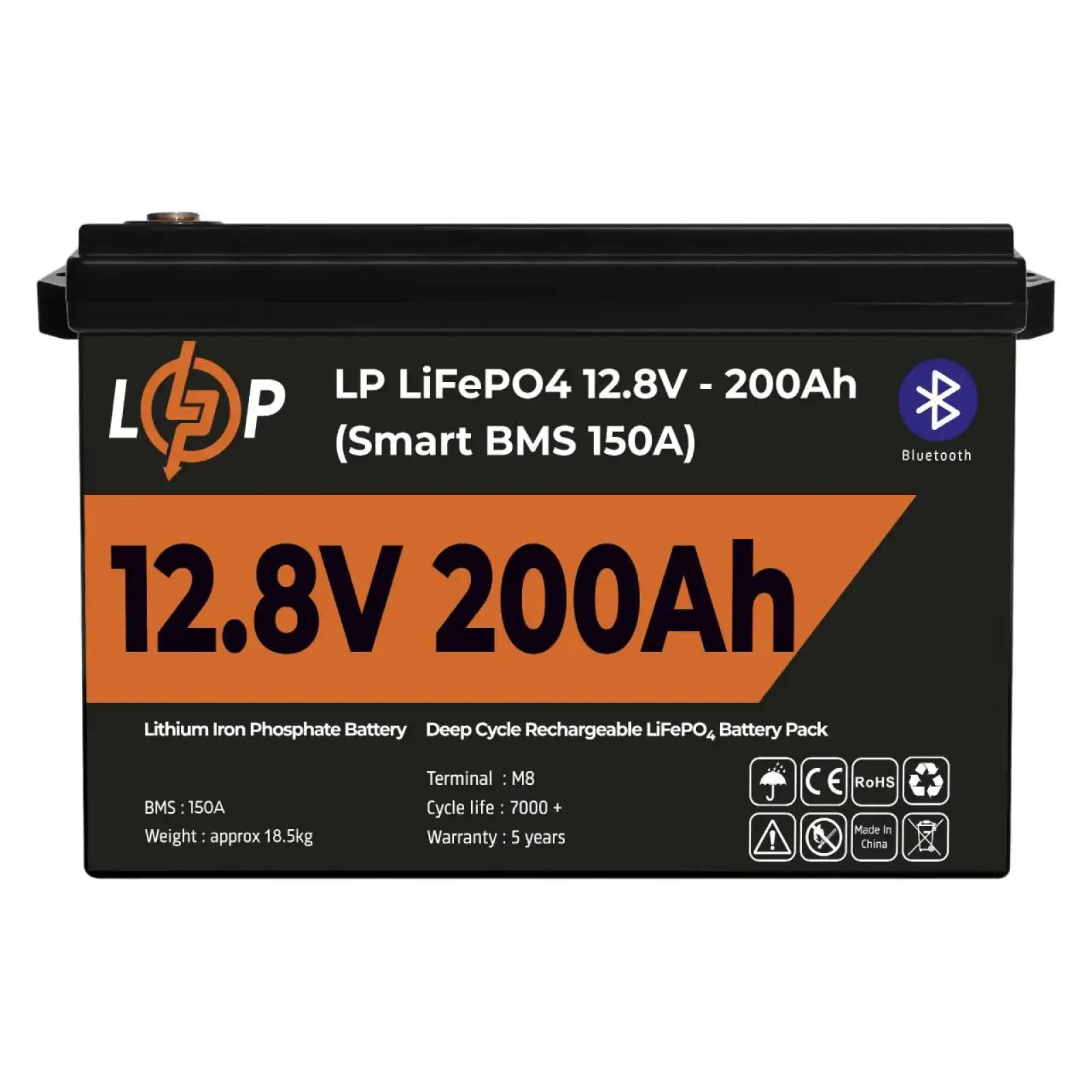 Аккумулятор LP LiFePO4 12V (12,8V) - 200 Ah (2560Wh) (Smart BMS 150А) с BT пластик Уценка LogicPower UA