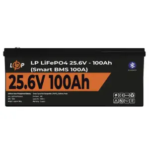 Акумулятор LP LiFePO4 24V (25,6V) - 100 Ah (2560Wh) (Smart BMS 100А) с BT пластик LogicPower UA