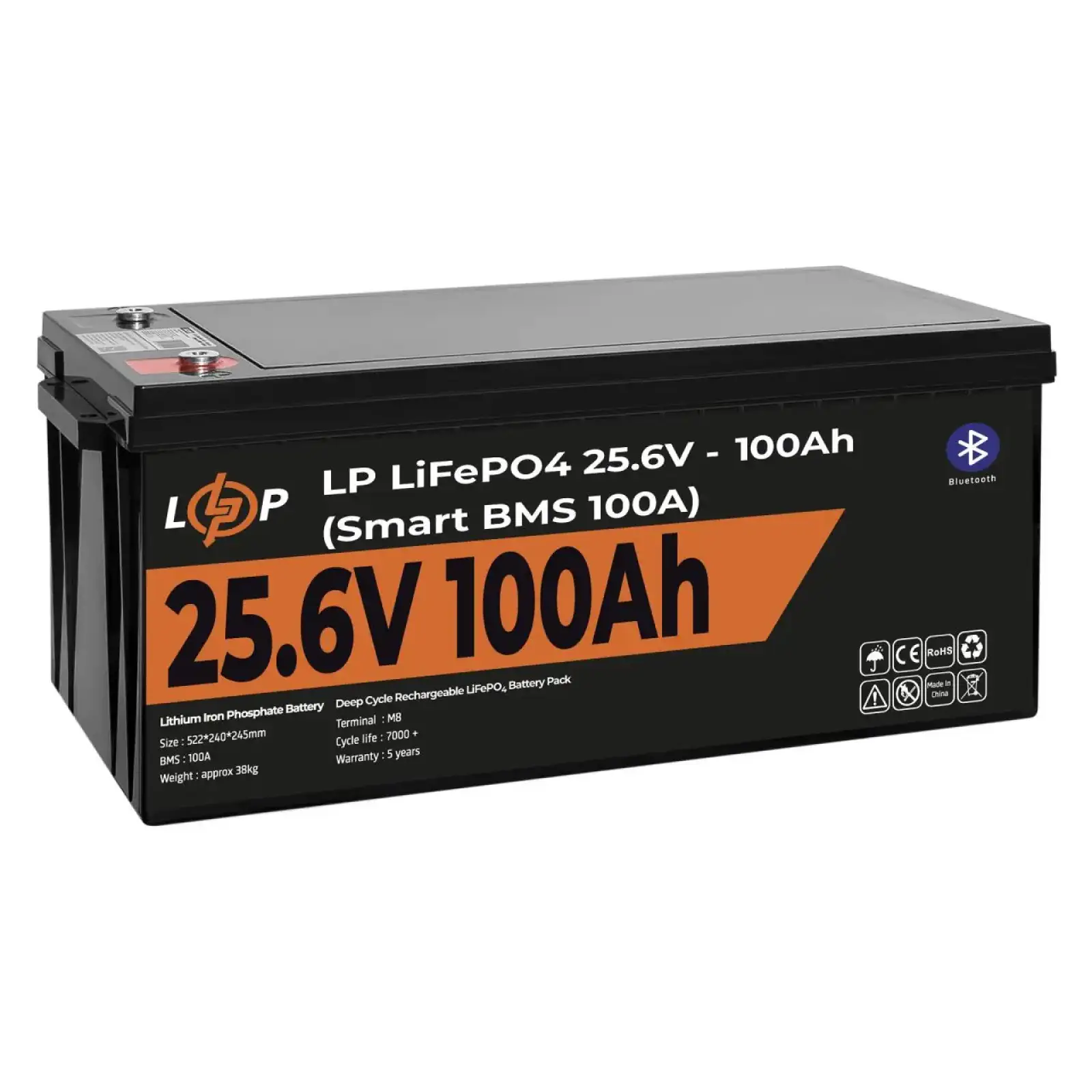 Акумулятор LP LiFePO4 24V (25,6V) - 100 Ah (2560Wh) (Smart BMS 100А) с BT пластик LogicPower UA