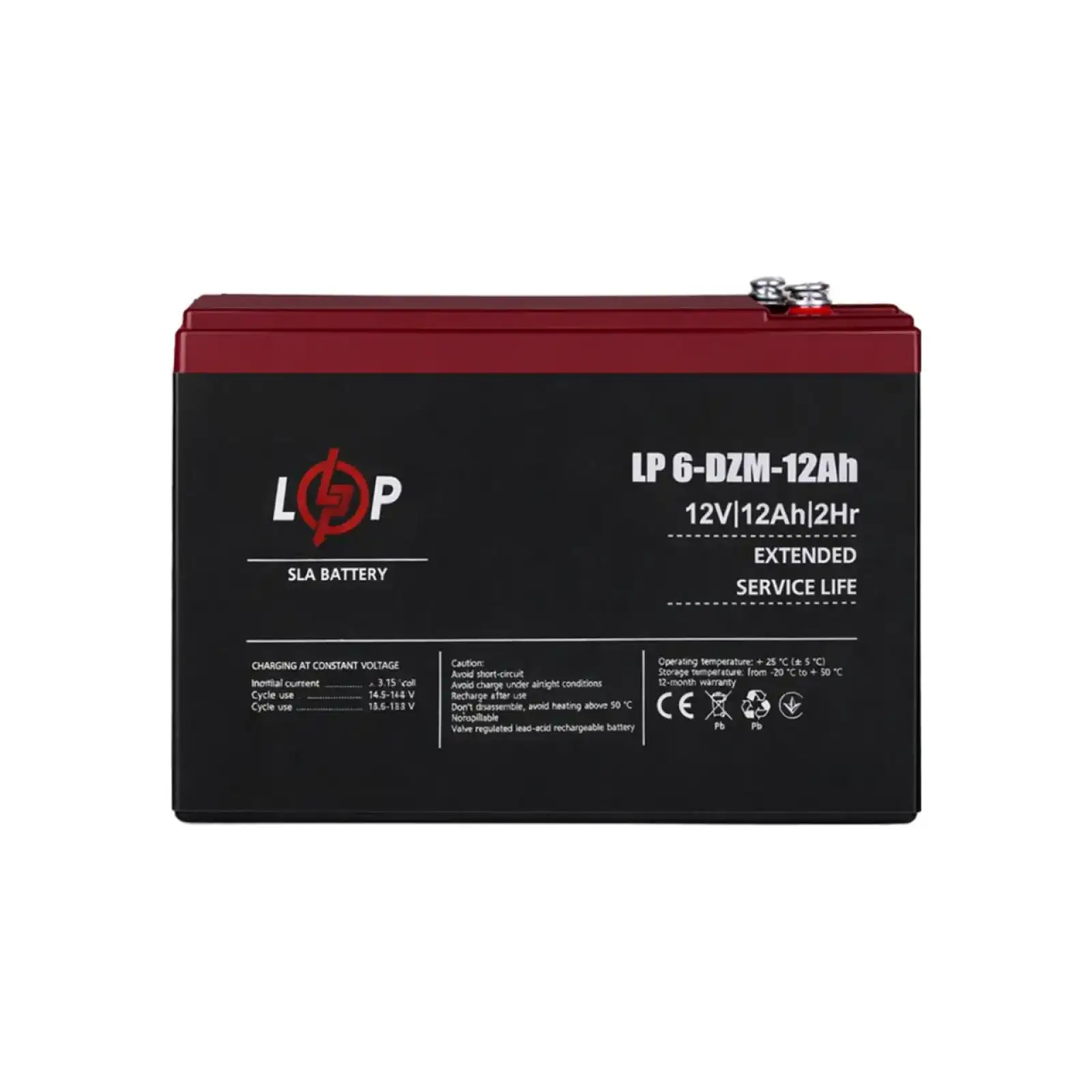 Тяговый свинцово-кислотный AGM аккумулятор LP 6-DZM-12 Ah - под Болт М5 LogicPower UA