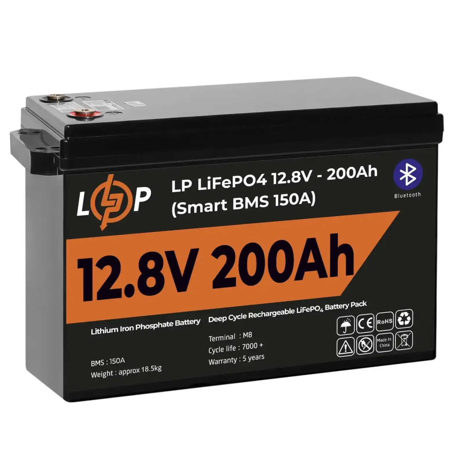 Аккумулятор LP LiFePO4 12V (12,8V) - 200 Ah (2560Wh) (Smart BMS 150А) с BT пластик Уценка LogicPower UA