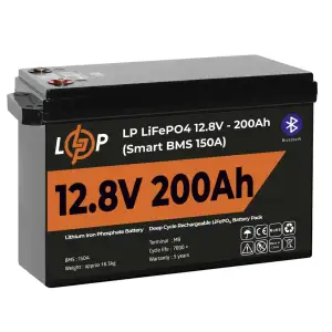 Аккумулятор LP LiFePO4 12V (12,8V) - 200 Ah (2560Wh) (Smart BMS 150А) с BT пластик Уценка LogicPower UA